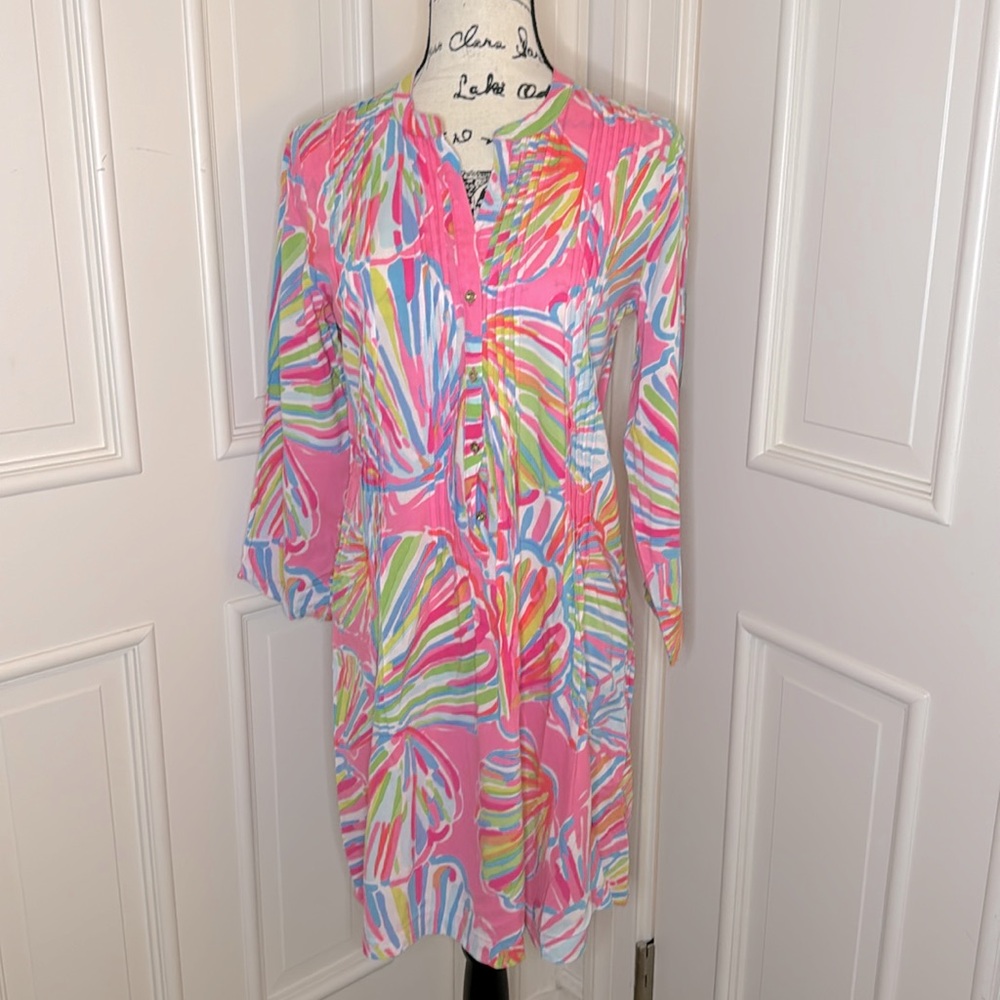 Lilly Pulitzer Button-Down Shirt Dress – Size S – Bright & Colorful Tropical